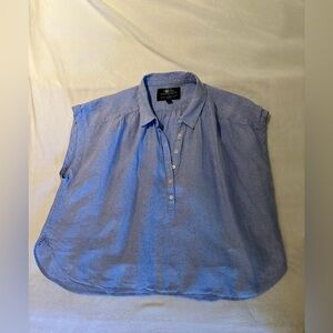 J Crew - women’s size L - blue linen cap sleeve shirt